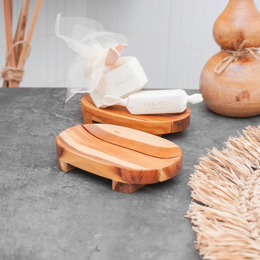 Dekayu Tray Jati Soap Oval Kaki / Nampan Kayu Jati