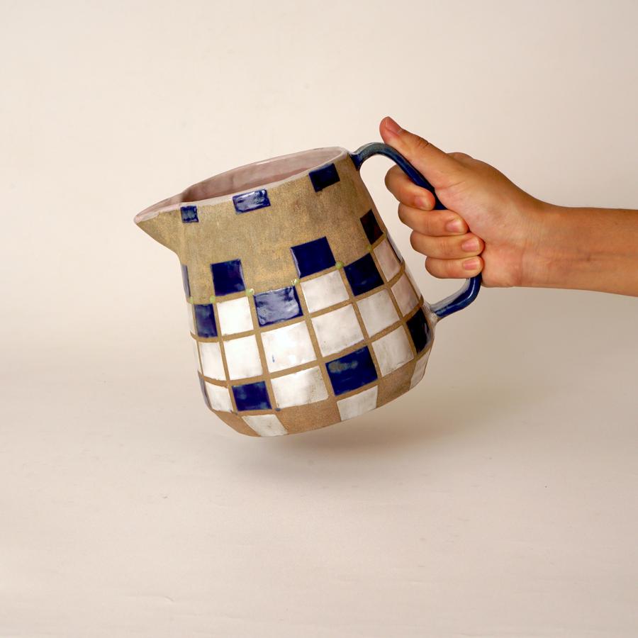 Tetris Jug Dark Blue - Ceramic Pitcher/ Water Jug - Handmade Pottery