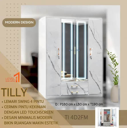 Tilly Lemari Pakaian Besi Marble LED Touchscreen Mirror