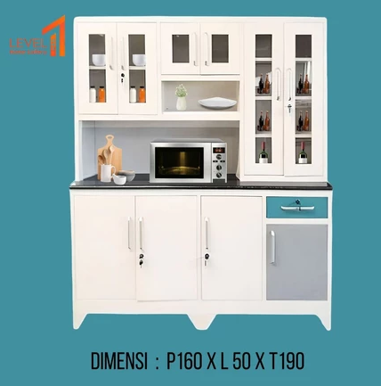 Constante Lemari Rak Dapur dengan Lampu LED Besi Minimalis | Kitchen Cabinet | Kitchen Set | Lemari Makan | Lemari Sayur | Rak Piring