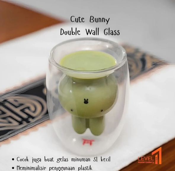 Cute Bunny Gelas Kaca Double Wall Bentuk Kelinci 200ml No Handle Unik Estetik | Double Wall Glass
