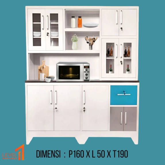 Constante Lemari Rak Dapur dengan Lampu LED Besi Minimalis | Kitchen Cabinet | Kitchen Set | Lemari Makan | Lemari Sayur | Rak Piring
