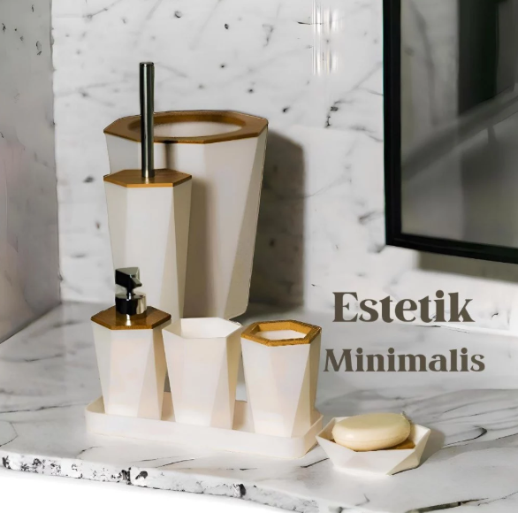 Walnut Premium Bathroom Set Mewah Estetik | Perlengkapan Kamar Mandi | Bathroom Toiletry