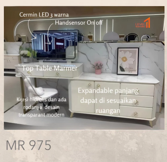 Meja Rias Import LED Touchscreen Sentuh 3 Warna Lampu I Meja Make Up Import Table Cermin Kaca Lampu Uk 80 I 100 I 120 Minimalis