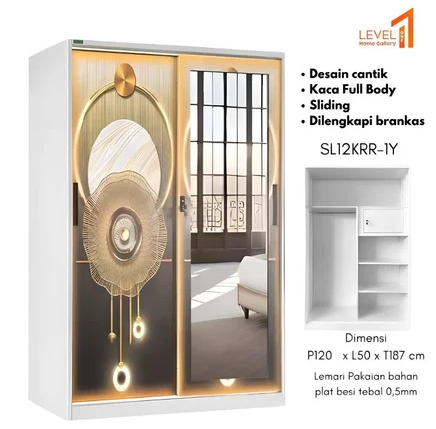 Lemari Pakaian Besi Metal Plat Sliding 2 Pintu Geser Wardrobe Jumbo Uk. 90cm x 185cm I 120cm x 195cm I 120cm x 250cm Besar