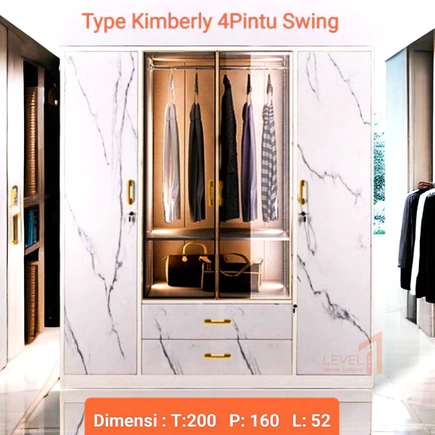 Lemari besi Kimberly lemari premium mewah 4 pintu 6 pintu lampu LED motif marble