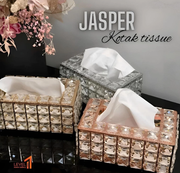 Jasper Blink kotak tissue make up kaca kristal gold premium mewah elegant estetik