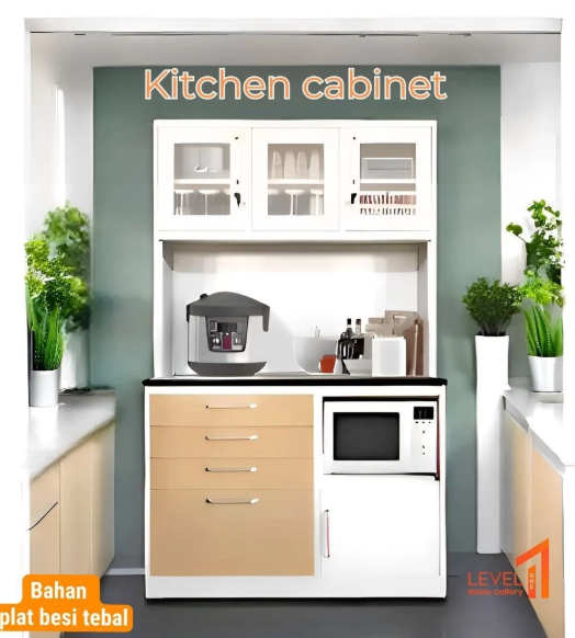Kitchen Cabinet | Kitchen Set | Lemari Rak Dapur dengan Lampu LED Besi Minimalis | Lemari Makan | Lemari Sayur | Rak Piring Besar Jumbo