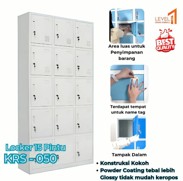 Lemari KRS 050 Locker Besi 15 Pintu | Lemari Besi Loker Karyawan Karyawati | Lemari Loker Arsip Kantor Sekolah | Loker Penyimpanan