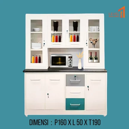 Constante Lemari Rak Dapur dengan Lampu LED Besi Minimalis | Kitchen Cabinet | Kitchen Set | Lemari Makan | Lemari Sayur | Rak Piring