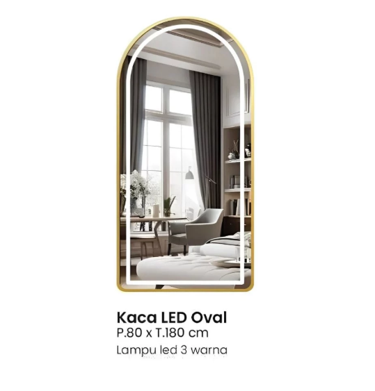 Vassa Standing Mirror LED Cermin Full Body LED Lampu 3 Warna Aesthetic | Cermin Lampu 3 Warna | Cermin Make Up - Oval Jumbo