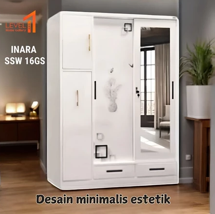 Inara Lemari Pakaian Besi 4 Pintu Baju Panjang LongDress Hijab Gamis Lemari Organizer ukuran 2 meter Jumbo Minimalis Estetik