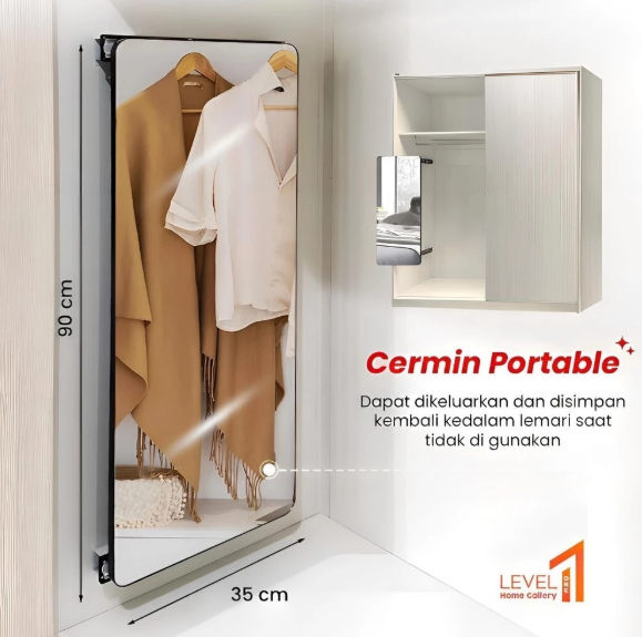 Lemari Pakaian Besi Jumbo Pintu Sleding Cermin Portable Mewah Premium