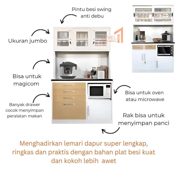 Kitchen Cabinet | Kitchen Set | Lemari Rak Dapur dengan Lampu LED Besi Minimalis | Lemari Makan | Lemari Sayur | Rak Piring Besar Jumbo