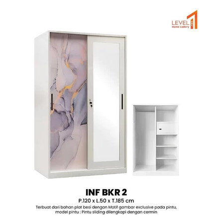 Lemari Pakaian Besi Metal Plat Sliding 2 Pintu Geser Wardrobe Jumbo Uk. 90cm x 185cm I 120cm x 195cm I 120cm x 250cm Besar