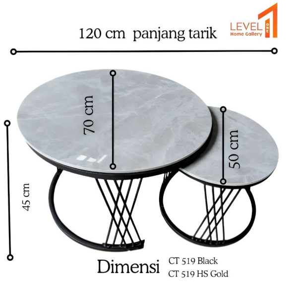Meja Tamu Bulat Mewah CT 519 HS Gold Bahan Granit Marmer | Coffee Table Granit Premium Elegan Estetik