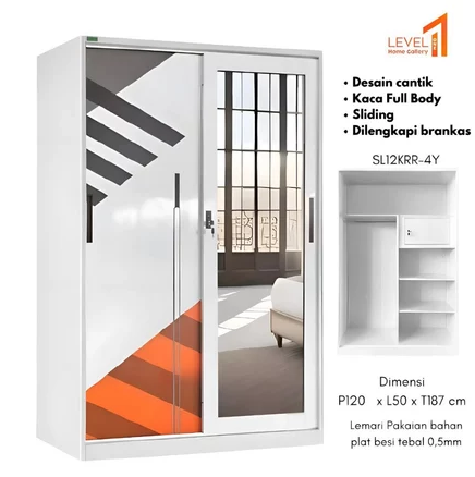 Lemari Pakaian Besi Metal Plat Sliding 2 Pintu Geser Wardrobe Jumbo Uk. 90cm x 185cm I 120cm x 195cm I 120cm x 250cm Besar