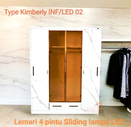 Lemari besi Kimberly lemari premium mewah 4 pintu 6 pintu lampu LED motif marble