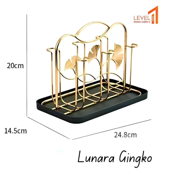 Lunara Rak Gelas Gold 6 Slot Cup Holder Premium Mewah | Rak Gelas Minimalis Estetik Elegant