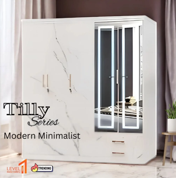 Tilly Lemari Pakaian Besi Marble LED Touchscreen Mirror