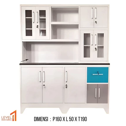 Kitchen Cabinet | Kitchen Set | Lemari Rak Dapur dengan Lampu LED Besi Minimalis | Lemari Makan | Lemari Sayur | Rak Piring Besar Jumbo
