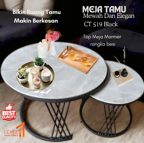 Meja Tamu Bulat Mewah Bahan Granit Marmer | Coffee Table Granit Premium Elegan Estetik
