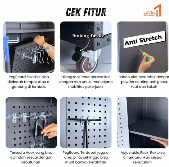 Lemari Besi Kabinet Piero SP A01 Penyimpanan Perkakas Alat Tukang Alat Mekanik | Metal ToolBox Trolly Bengkel Tool kit Pegboard Tool