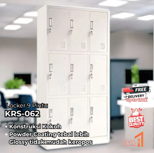 Lemari KRS 062 Locker Besi 9 Pintu | Lemari Besi Loker Karyawan Karyawati | Lemari Loker Arsip Kantor Sekolah | Loker Penyimpanan