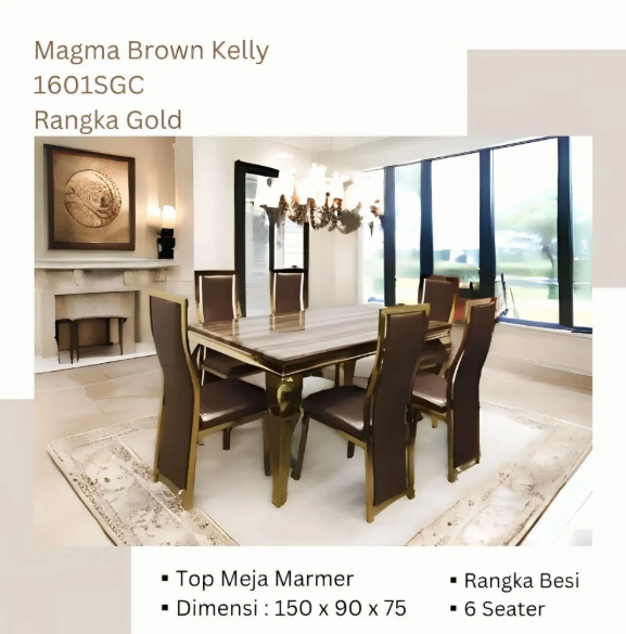 Kelly Series Dining Table Set Meja Makan Marmer Premium Mewah Sultan - SGC Gold