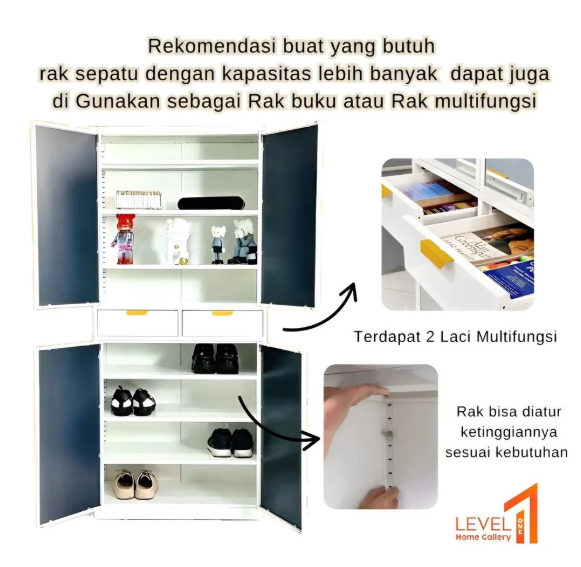 Rak Sepatu MD-H18 Plat Metal Besi Full Cermin Minimalis | Lemari Sepatu Serbaguna Estetik Mewah