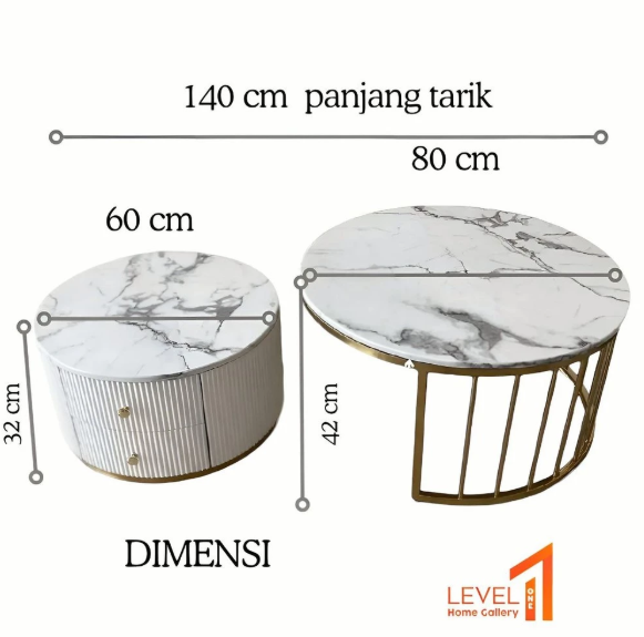 Meja Tamu Bulat Mewah Bahan Granit Marmer | Coffee Table Granit Premium Elegan Estetik