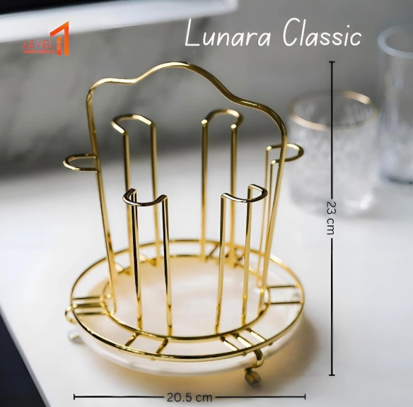 Lunara Rak Gelas Gold 6 Slot Cup Holder Premium Mewah | Rak Gelas Minimalis Estetik Elegant