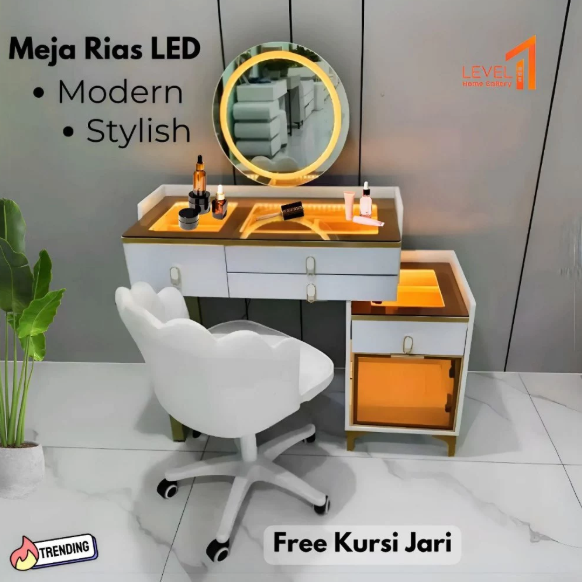 Meja Rias Import LED Touchscreen Sentuh 3 Warna Lampu I Meja Make Up Import Table Cermin Kaca Lampu Uk 80 I 100 I 120 Minimalis