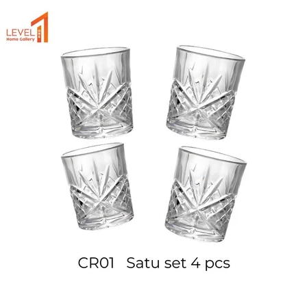 Gelas Whisky Beer Kaca Kristal Rock Glass Cocktail Old Fashion Lowball Emboss Cangkir Air Minum Teh Estetik Gelas Kafe
