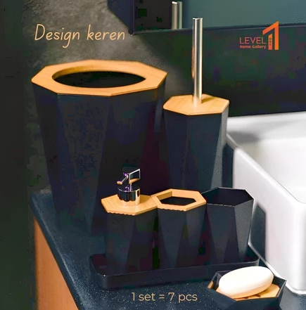 Walnut Premium Bathroom Set Mewah Estetik | Perlengkapan Kamar Mandi | Bathroom Toiletry