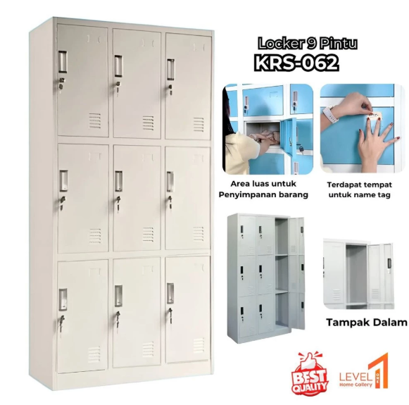 Lemari KRS 062 Locker Besi 9 Pintu | Lemari Besi Loker Karyawan Karyawati | Lemari Loker Arsip Kantor Sekolah | Loker Penyimpanan