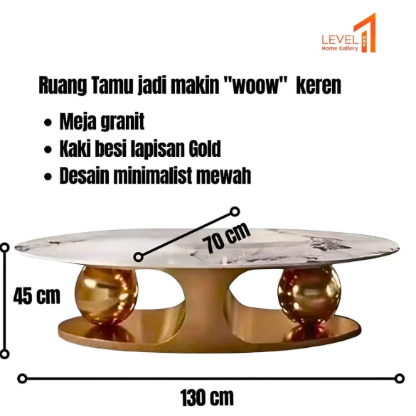 Meja Tamu Mewah Bahan Marmer | Coffee Table Granit Premium Elegan Estetik - H002