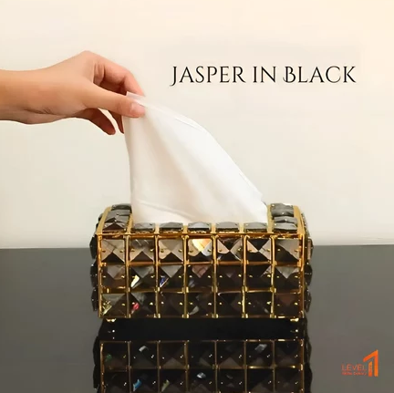 Jasper Blink kotak tissue make up kaca kristal gold premium mewah elegant estetik