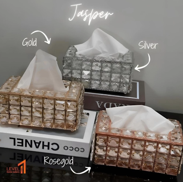 Jasper Blink kotak tissue make up kaca kristal gold premium mewah elegant estetik