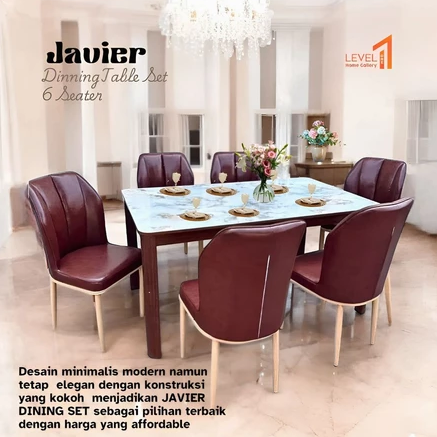 Meja Makan Marmer Javier 6 Kursi | Meja Makan Minimalis Coffee Brown 4 Kursi 6 Kursi | Meja Makan Elegan Minimalis Estetik - 4 Kursi