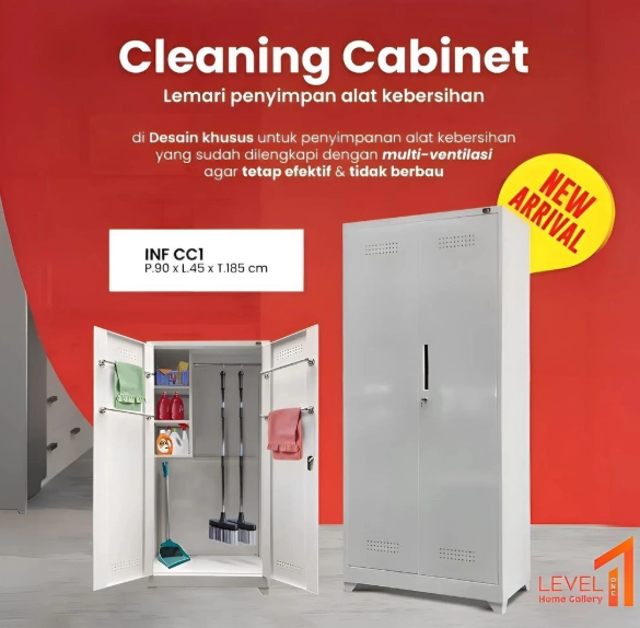 Cleaning Cabinet 2 Pintu Swing | Lemari Sapu Besi 2 Pintu Gantungan Sapu Pel | Lemari Sapu Besi 1 Pintu Storage Penyimpanan