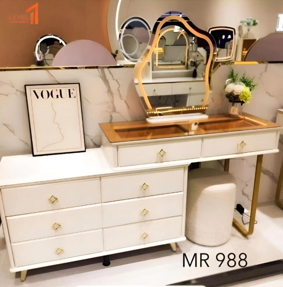 Meja Rias Make Up Table Import Lampu Cermin Kaca LED 3 Warna Hand Sensor Wave Premium Eksklusif Minimalis Estetik Mewah Set Kursi