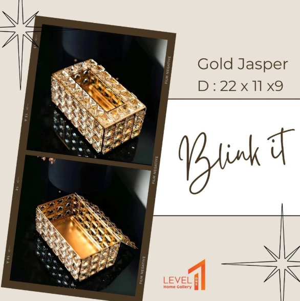 Jasper Blink kotak tissue make up kaca kristal gold premium mewah elegant estetik
