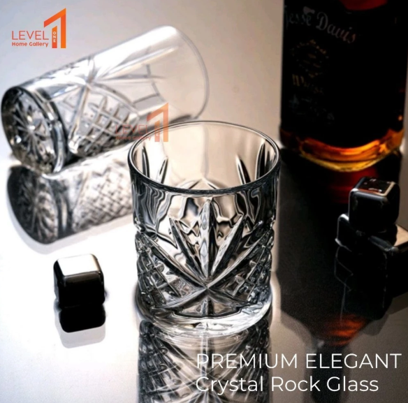 Gelas Whisky Beer Kaca Kristal Rock Glass Cocktail Old Fashion Lowball Emboss Cangkir Air Minum Teh Estetik Gelas Kafe