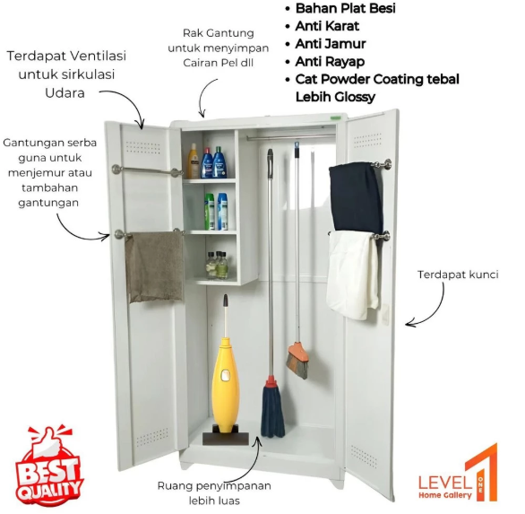 Cleaning Cabinet 2 Pintu Swing | Lemari Sapu Besi 2 Pintu Gantungan Sapu Pel | Lemari Sapu Besi 1 Pintu Storage Penyimpanan