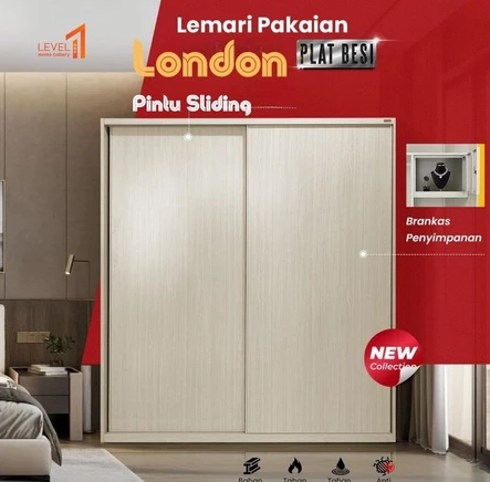 Lemari Pakaian Besi Jumbo Pintu Sleding Cermin Portable Mewah Premium