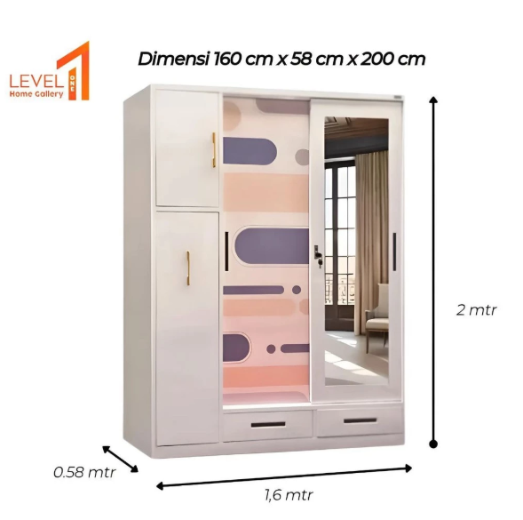 Inara Lemari Pakaian Besi 4 Pintu Baju Panjang LongDress Hijab Gamis Lemari Organizer ukuran 2 meter Jumbo Minimalis Estetik