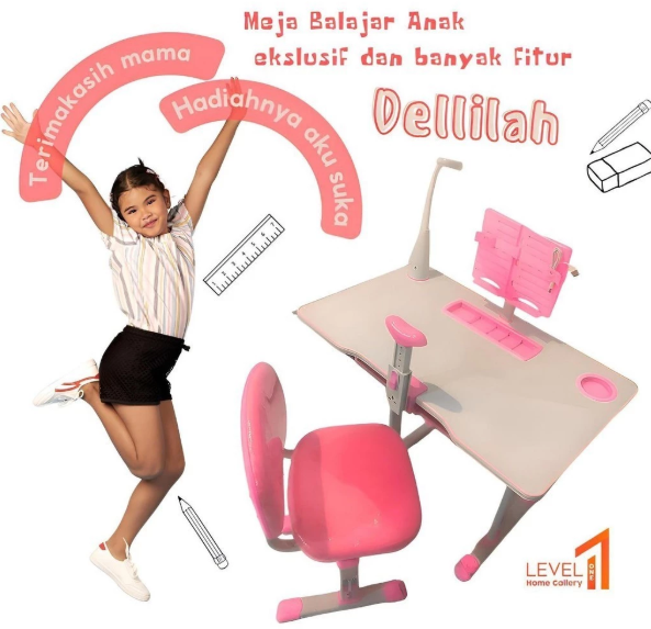 Meja Belajar Anak Dellilah Besi | Meja Belajar Anak Import Eksklusif Mewah | Meja Belajar Anak Estetik ada Lampu | Meja Belajar Anak