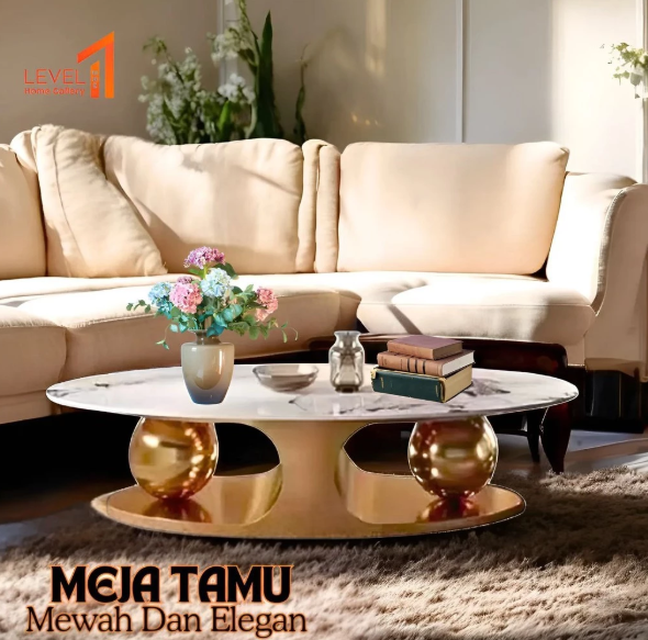 Meja Tamu Mewah Bahan Marmer | Coffee Table Granit Premium Elegan Estetik - H002
