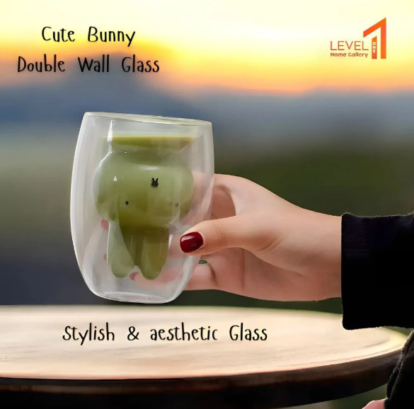 Cute Bunny Gelas Kaca Double Wall Bentuk Kelinci 200ml No Handle Unik Estetik | Double Wall Glass